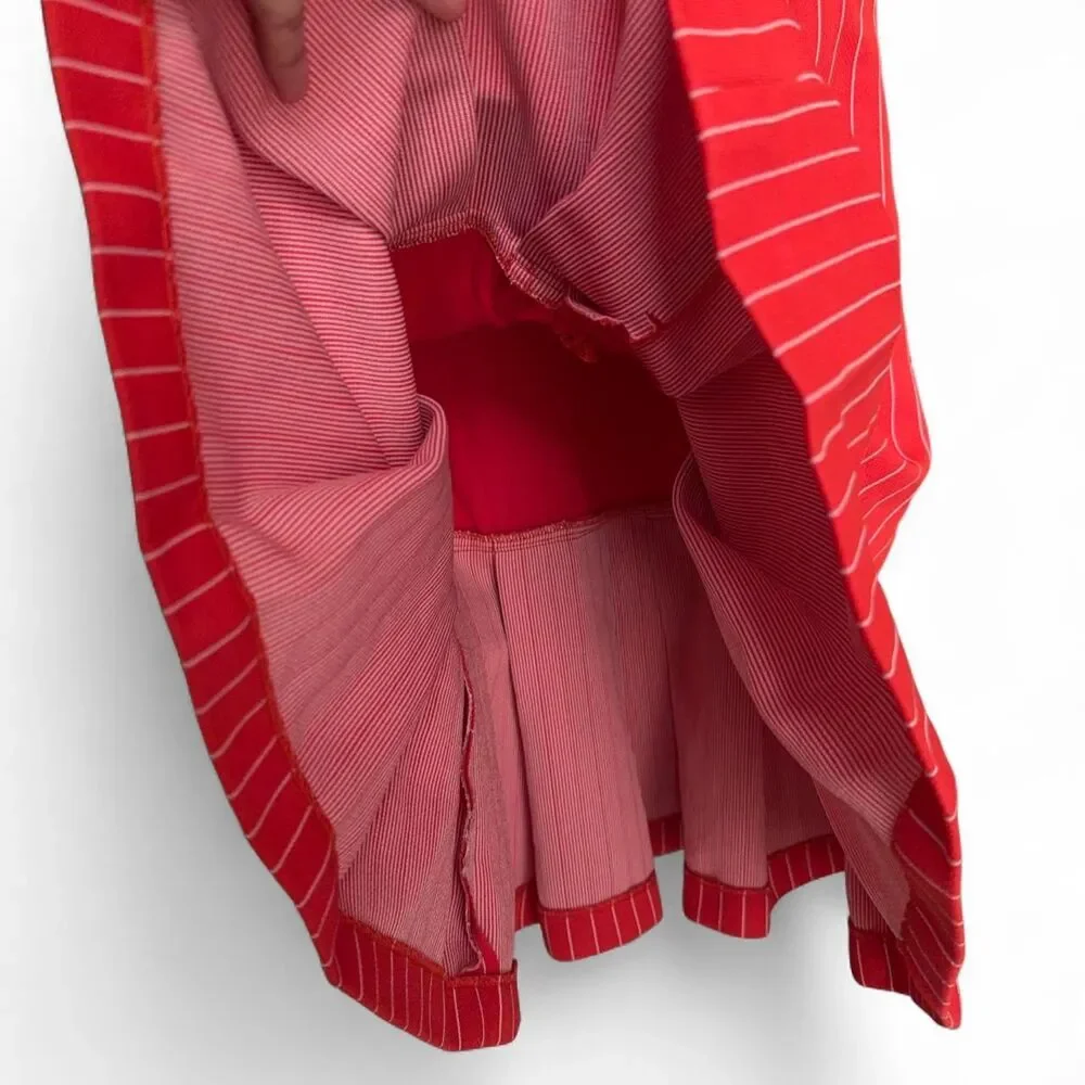 Vintage  60s/70s Mod Red Pinstripe Pleated Shift Dress size XS/2
